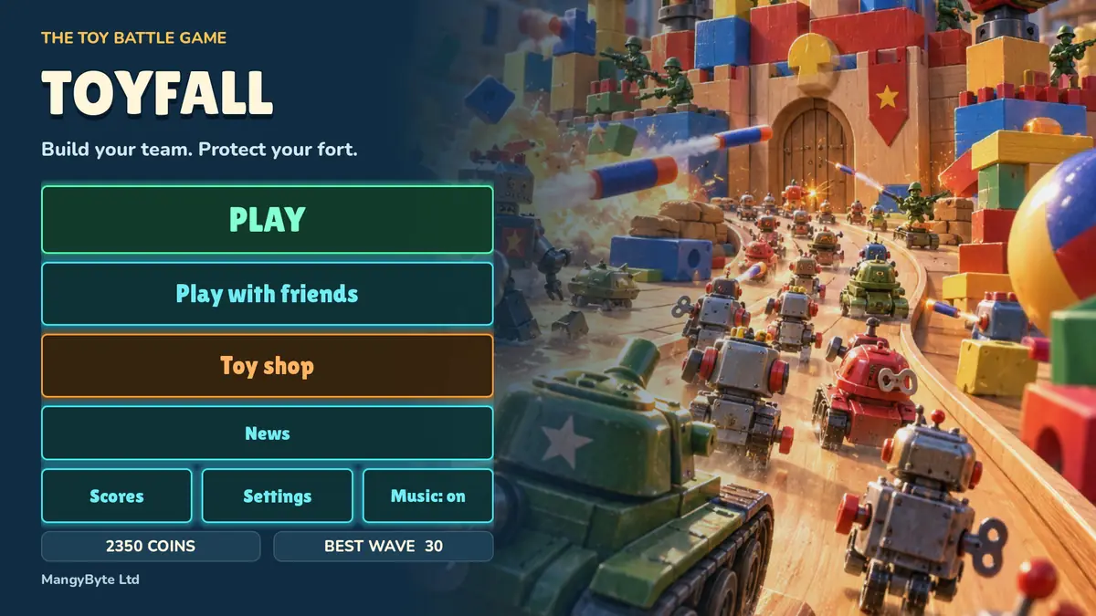 Toyfall: the main menu of the game