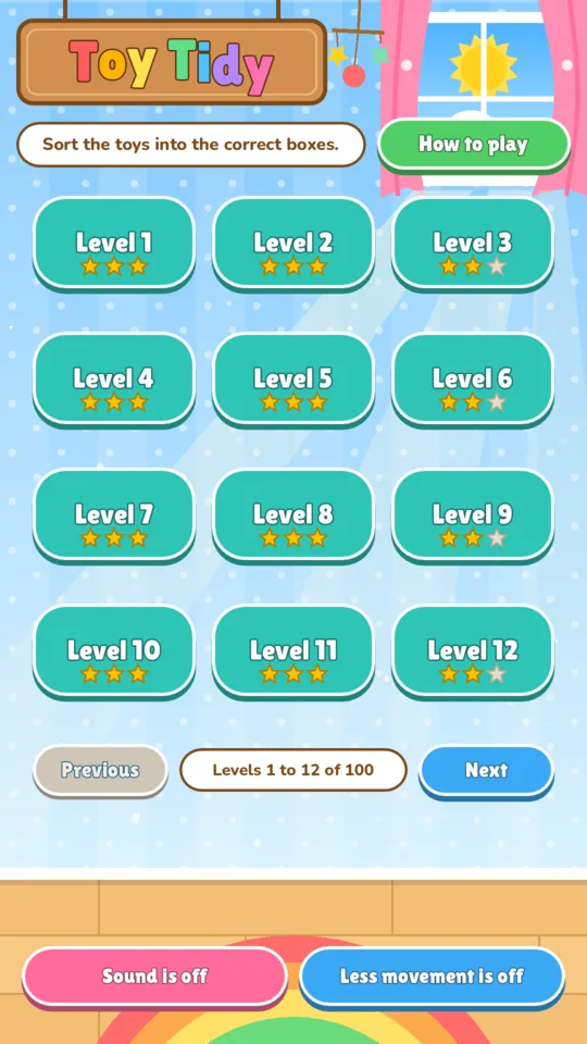 Toy Tidy: the list of levels